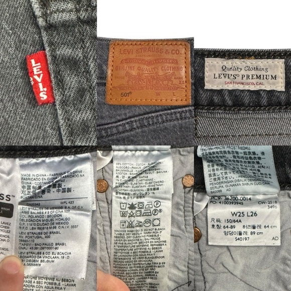 Levis 501 High Rise Straight Leg Faded Black Denim Raw Cut Off Hem Jeans 25 - Picture 3 of 16